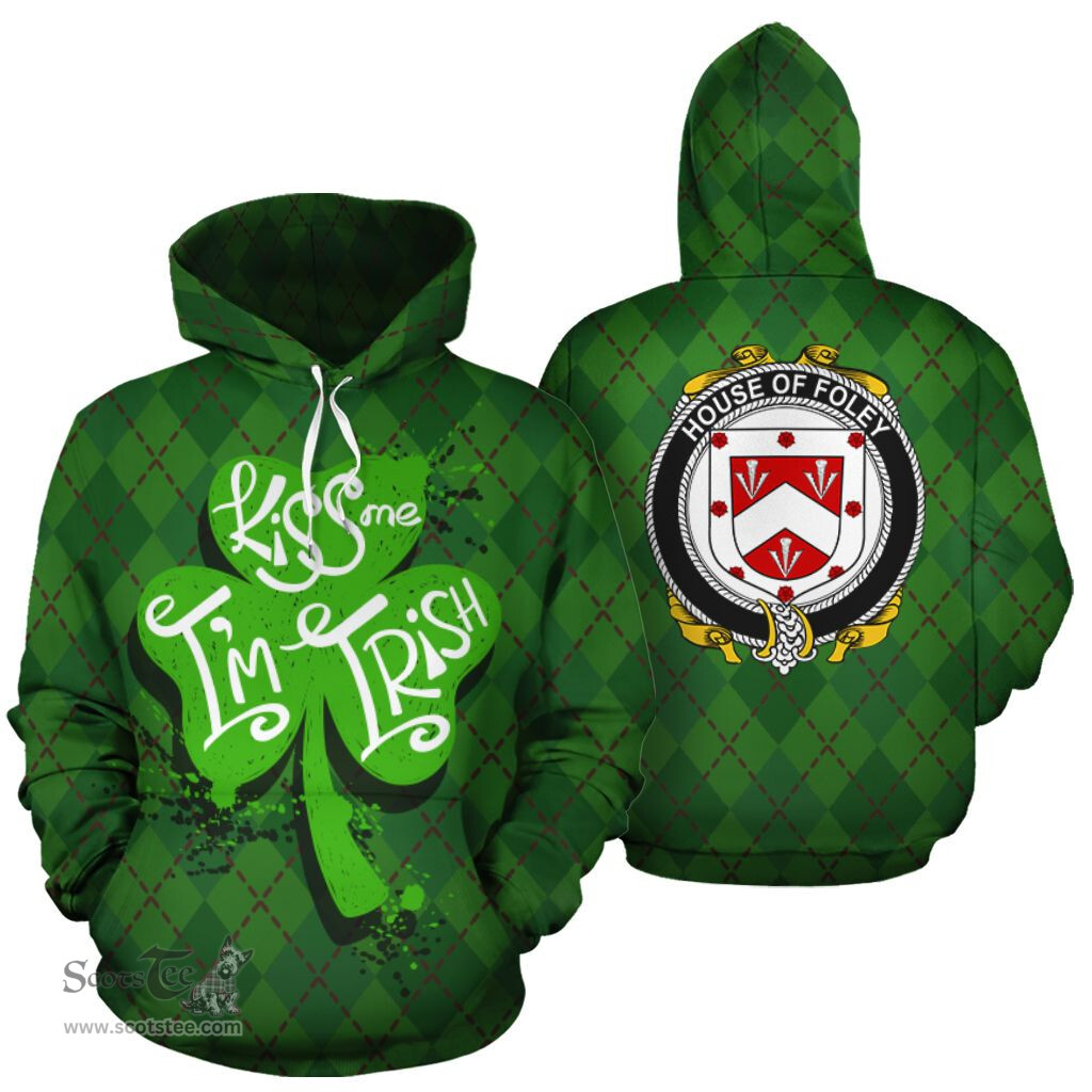 ScotsTee Shop Irish House Of Foley Coat of Arms Ireland Hoodie Kiss Me I'm Irish Hoodie