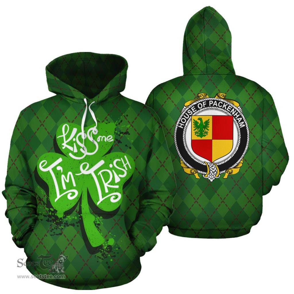ScotsTee Shop Irish House Of Packenham Coat of Arms Ireland Hoodie Kiss Me I'm Irish Hoodie