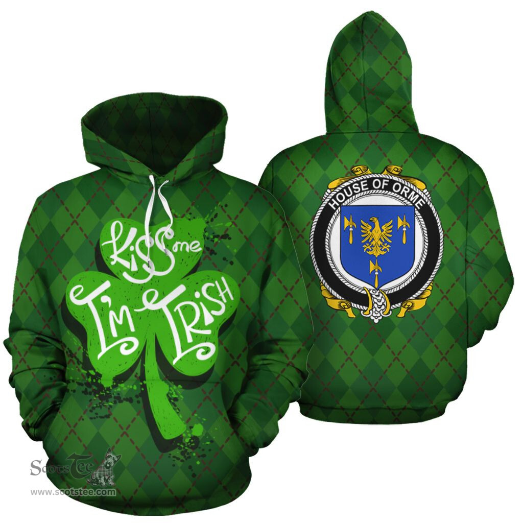 ScotsTee Shop Irish House Of Orme Coat of Arms Ireland Hoodie Kiss Me I'm Irish Hoodie