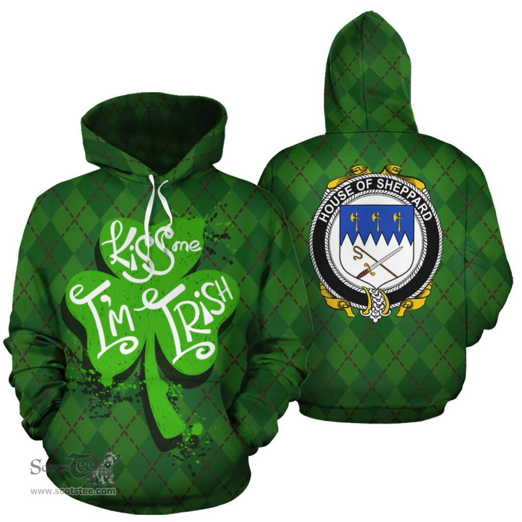 ScotsTee Shop Irish House Of Sheppard Coat of Arms Ireland Hoodie Kiss Me I'm Irish Hoodie