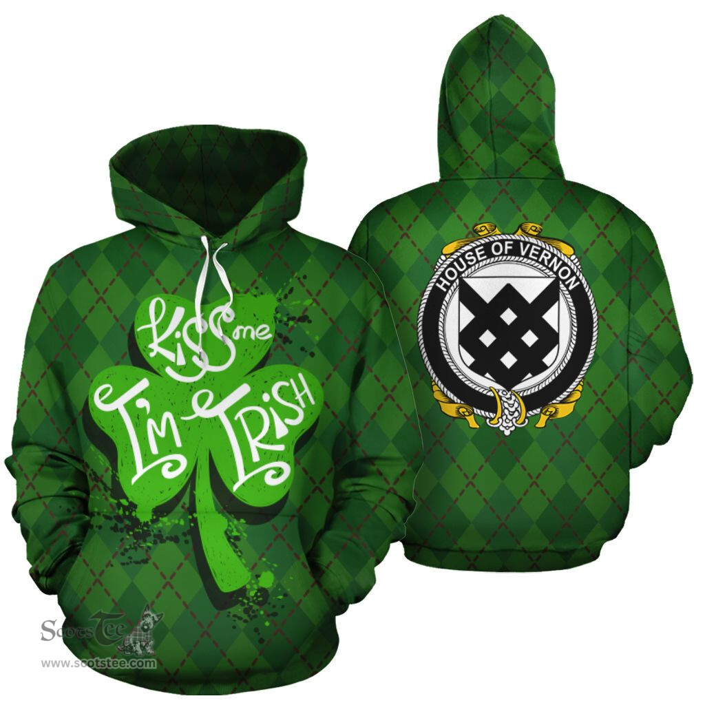 ScotsTee Shop Irish House Of Vernon Coat of Arms Ireland Hoodie Kiss Me I'm Irish Hoodie