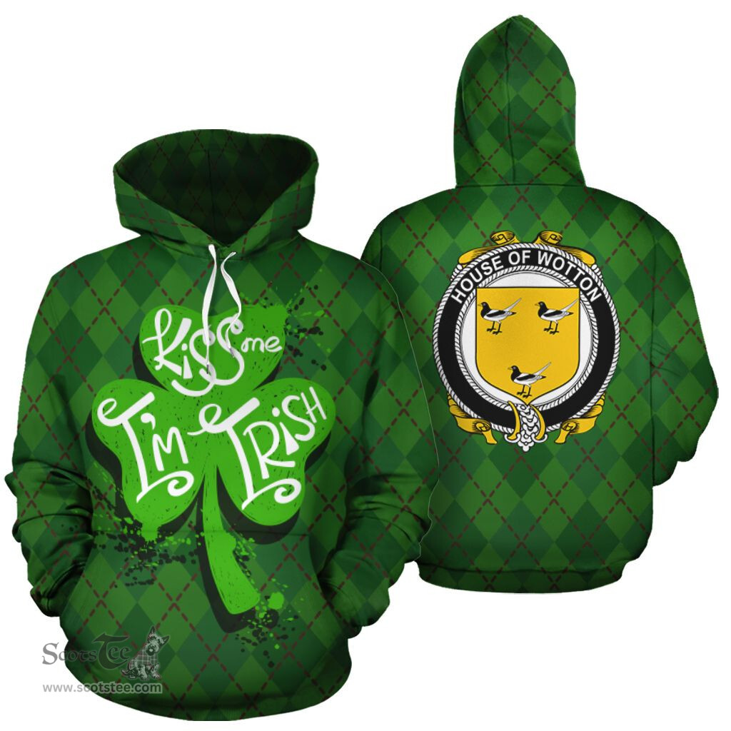 ScotsTee Shop Irish House Of Wotton Coat of Arms Ireland Hoodie Kiss Me I'm Irish Hoodie