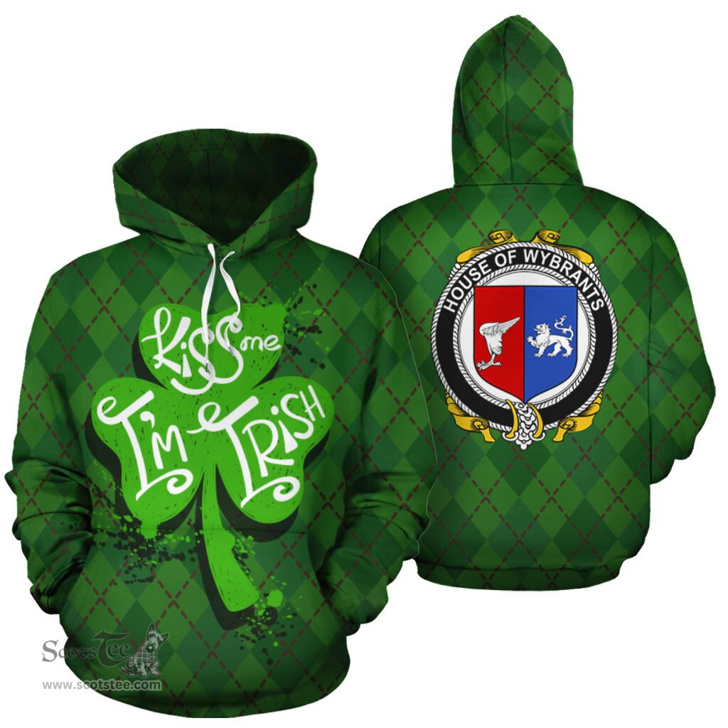 ScotsTee Shop Irish House Of Wybrants Coat of Arms Ireland Hoodie Kiss Me I'm Irish Hoodie