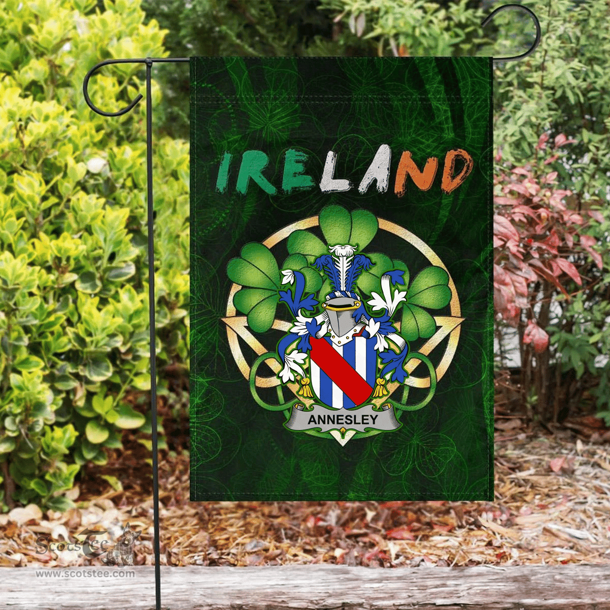 ScotsTee Shop Irish Annesley Coat of Arms Irish Pride Garden Flag Irish Shamrock Flag