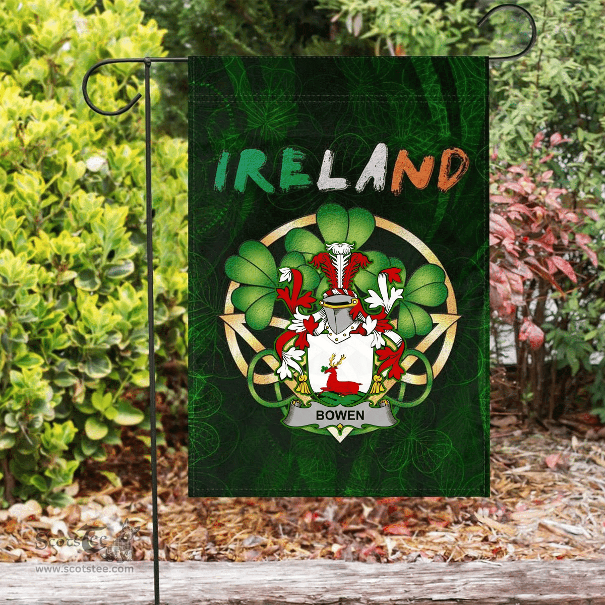 ScotsTee Shop Irish Bowen Coat of Arms Irish Pride Garden Flag Irish Shamrock Flag