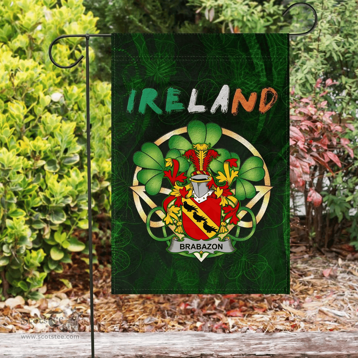 ScotsTee Shop Irish Brabazon Coat of Arms Irish Pride Garden Flag Irish Shamrock Flag