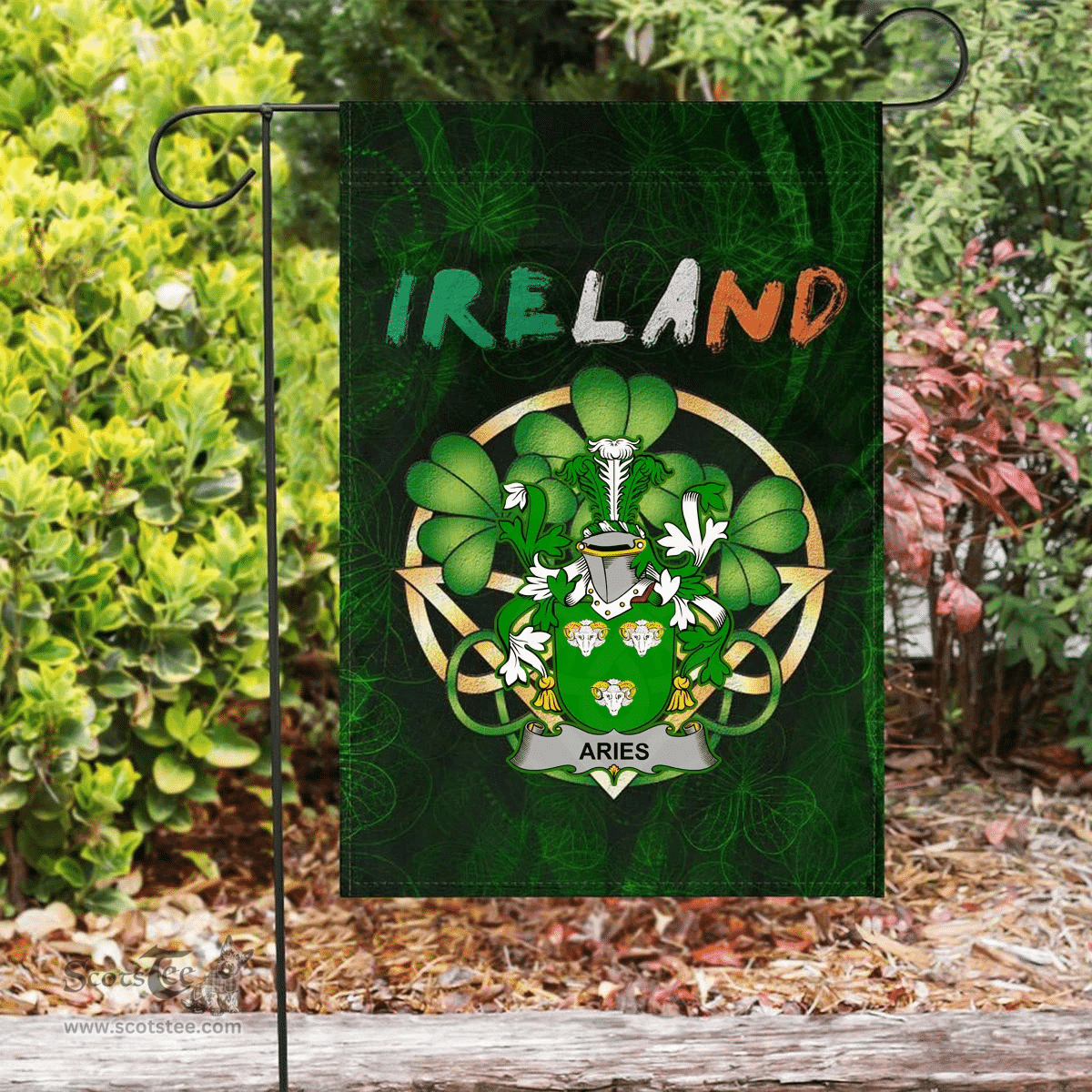 ScotsTee Shop Irish Aries Coat of Arms Irish Pride Garden Flag Irish Shamrock Flag