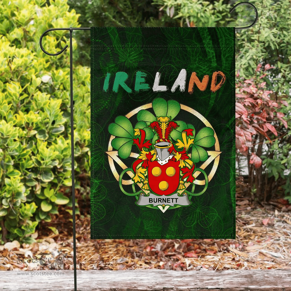ScotsTee Shop Irish Burnett Coat of Arms Irish Pride Garden Flag Irish Shamrock Flag