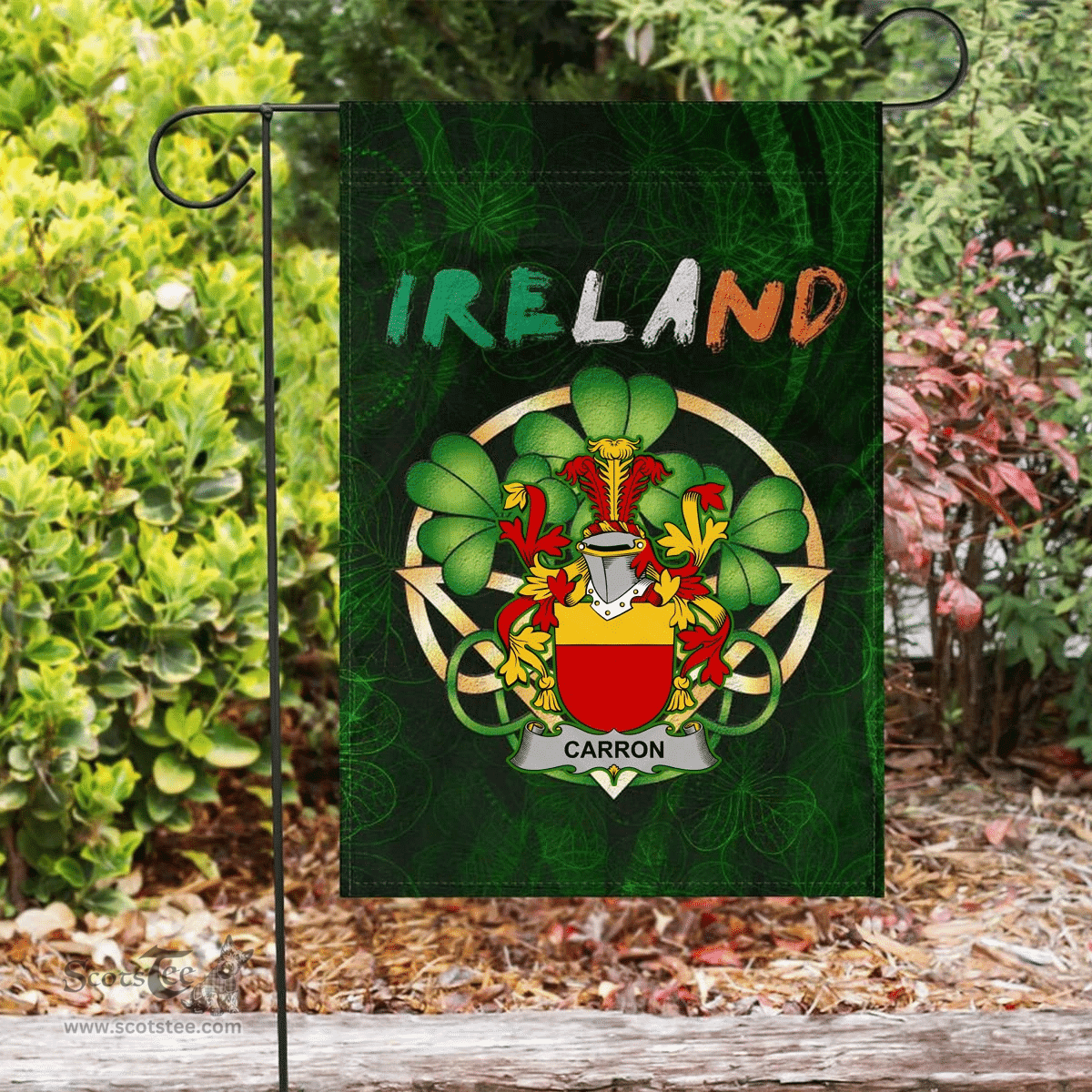 ScotsTee Shop Irish Carron Coat of Arms Irish Pride Garden Flag Irish Shamrock Flag