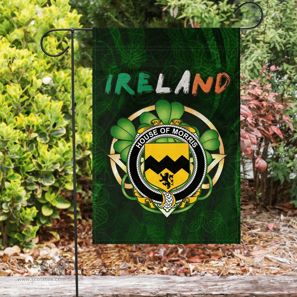 ScotsTee Shop Irish House of MORRIS Coat of Arms Irish Pride Garden Flag Irish Shamrock Flag