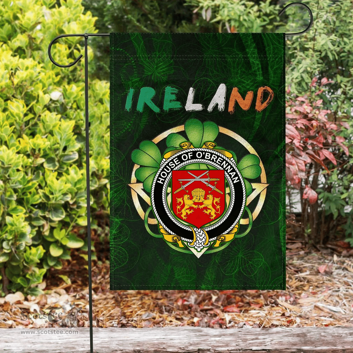ScotsTee Shop Irish House of O'BRENNAN (Ossory) Coat of Arms Irish Pride Garden Flag Irish Shamrock Flag