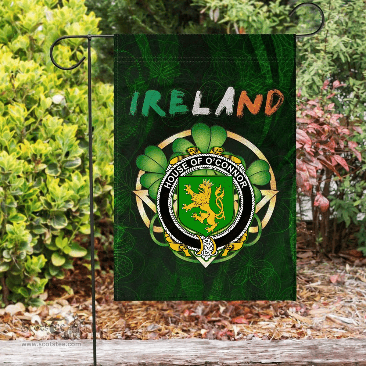 ScotsTee Shop Irish House of O'CONNOR (Kerry) Coat of Arms Irish Pride Garden Flag Irish Shamrock Flag