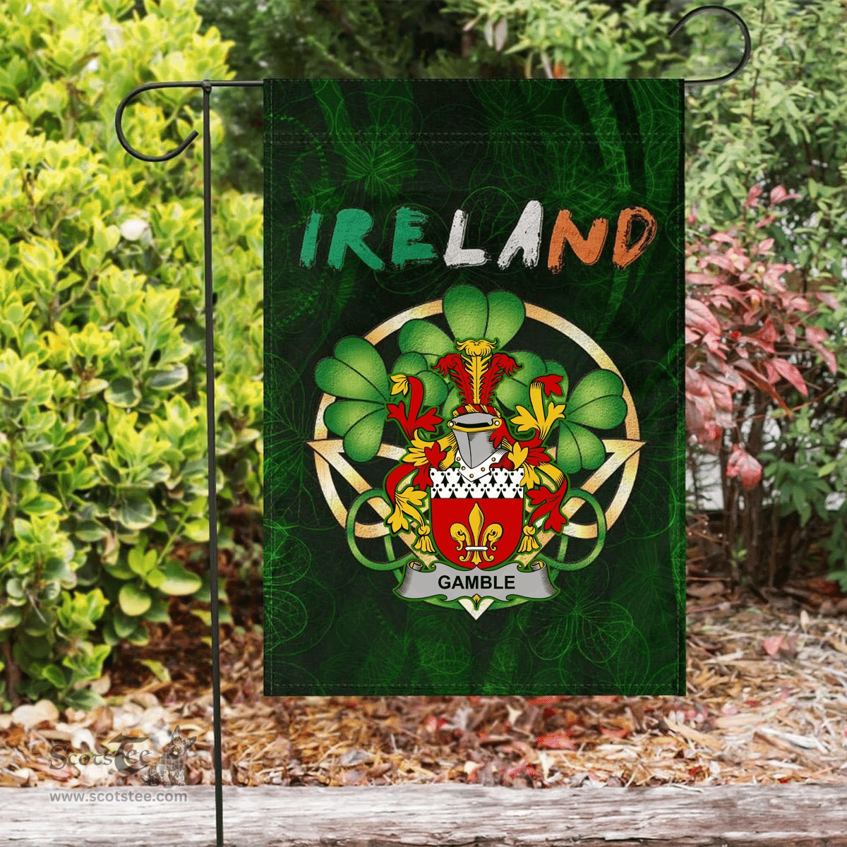 ScotsTee Shop Irish Gamble Coat of Arms Irish Pride Garden Flag Irish Shamrock Flag