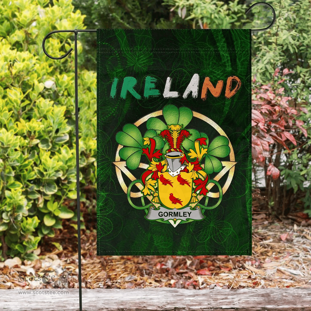 ScotsTee Shop Irish Gormley or O'Gormley Coat of Arms Irish Pride Garden Flag Irish Shamrock Flag