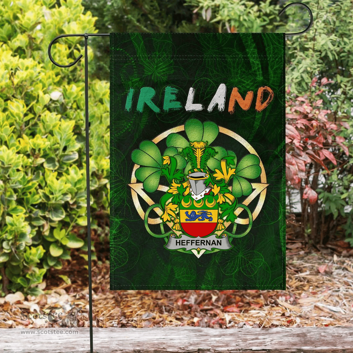 ScotsTee Shop Irish Heffernan or O'Heffernan Coat of Arms Irish Pride Garden Flag Irish Shamrock Flag