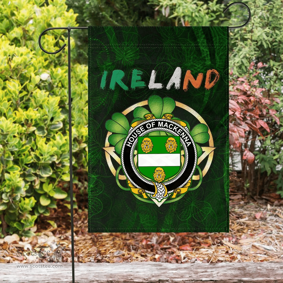 ScotsTee Shop Irish House of MACKENNA Coat of Arms Irish Pride Garden Flag Irish Shamrock Flag
