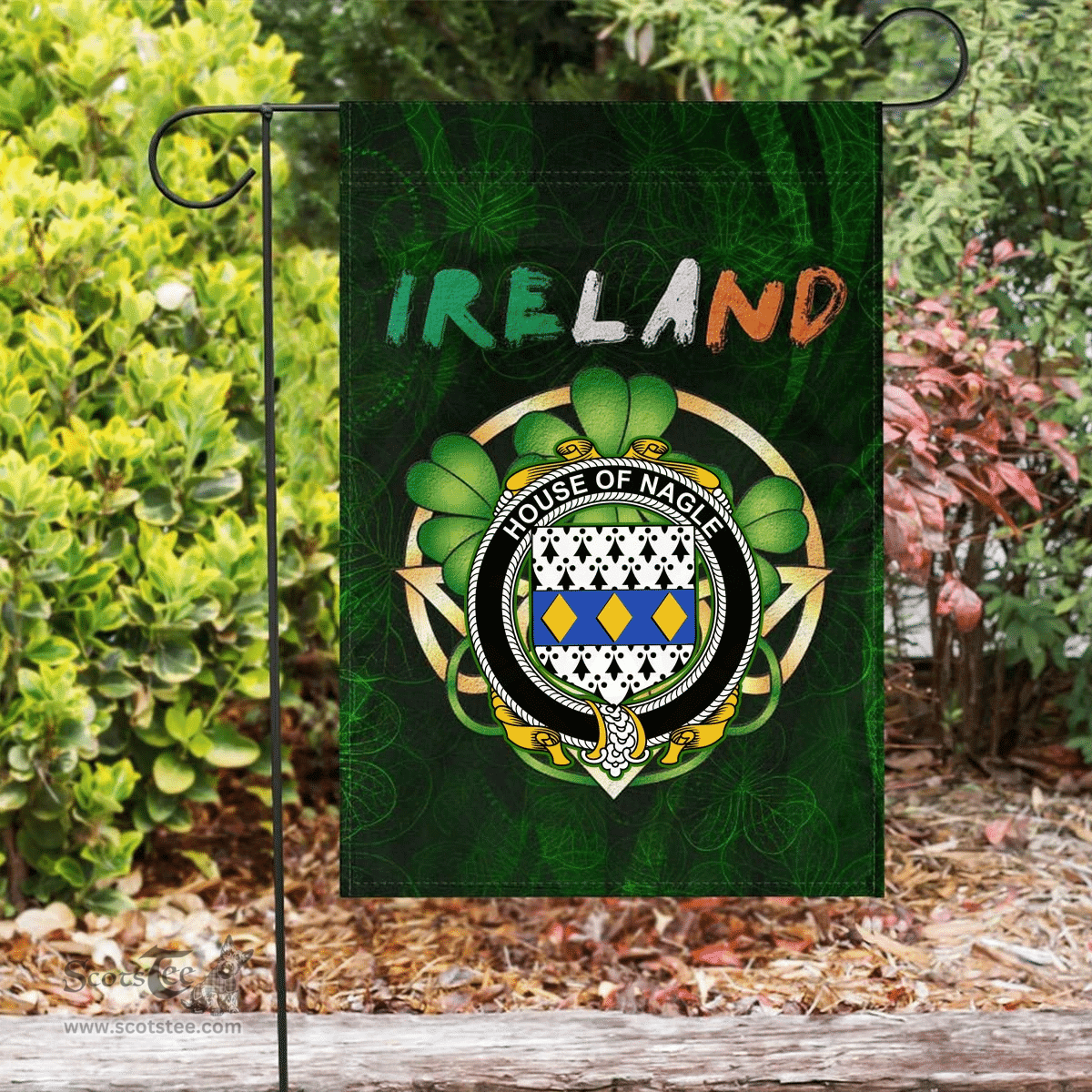 ScotsTee Shop Irish House of NAGLE Coat of Arms Irish Pride Garden Flag Irish Shamrock Flag