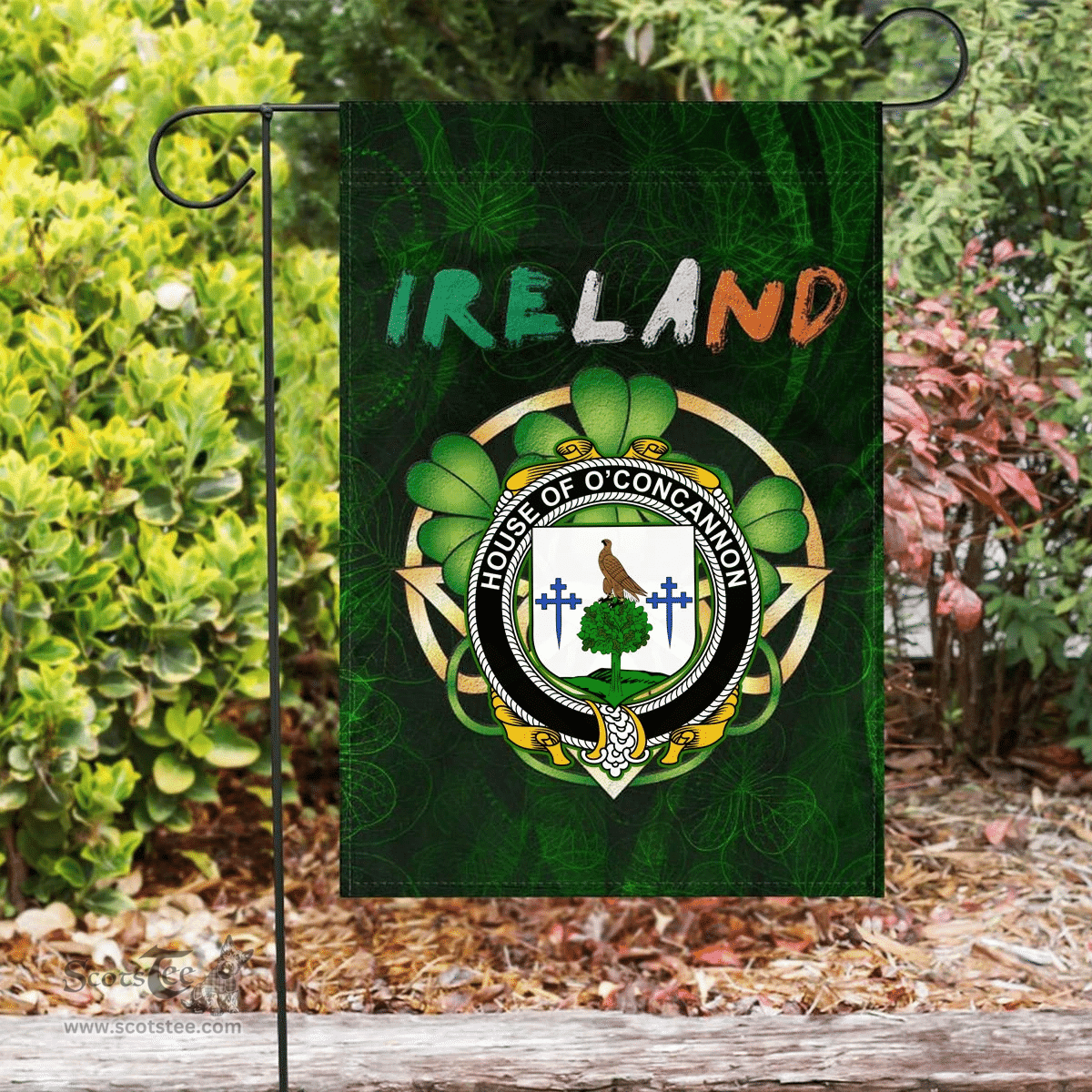 ScotsTee Shop Irish House of O'CONCANNON Coat of Arms Irish Pride Garden Flag Irish Shamrock Flag