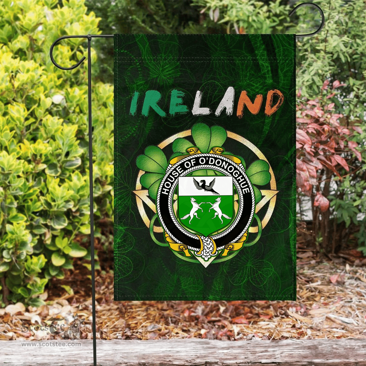 ScotsTee Shop Irish House of O'DONOGHUE Coat of Arms Irish Pride Garden Flag Irish Shamrock Flag