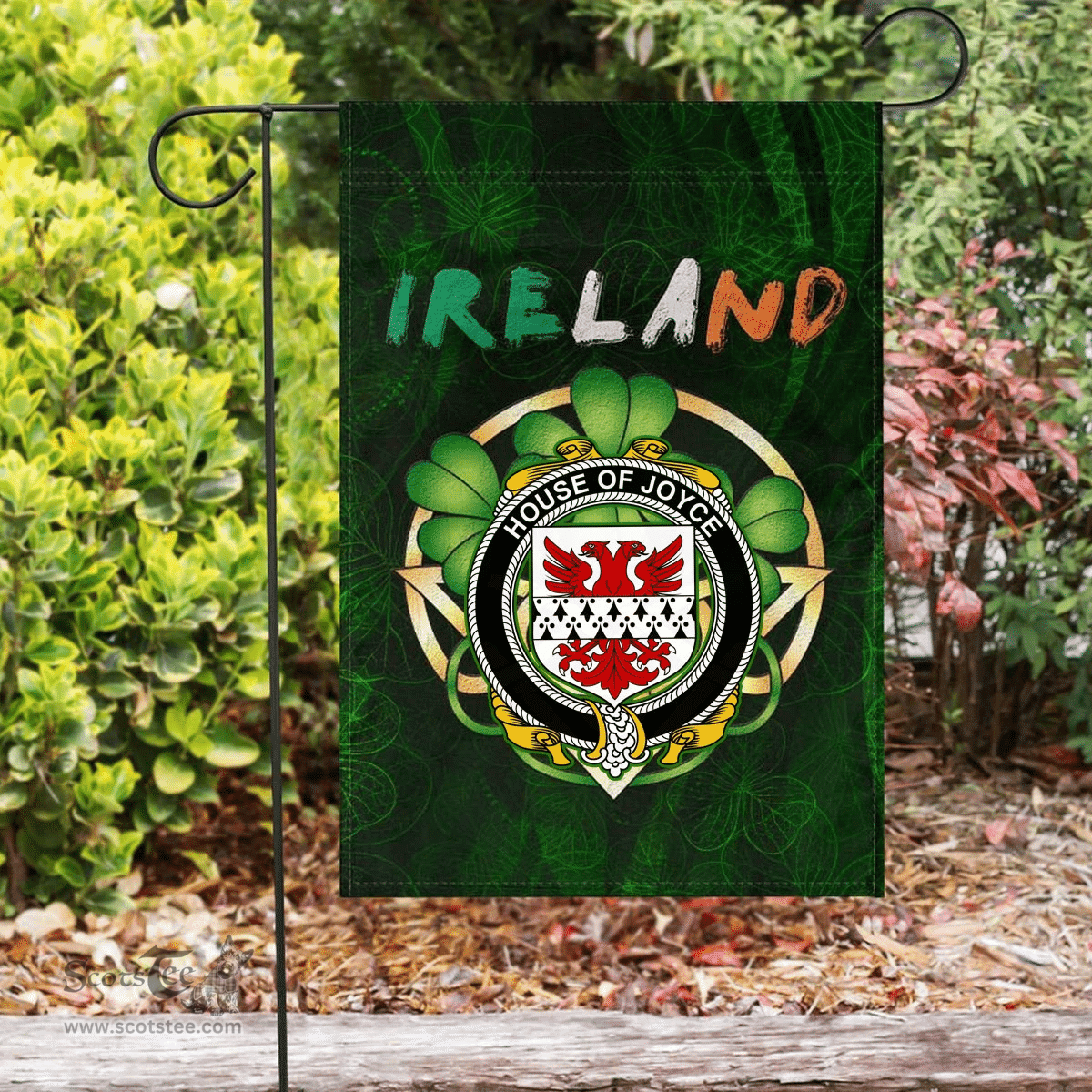 ScotsTee Shop Irish House of JOYCE Coat of Arms Irish Pride Garden Flag Irish Shamrock Flag