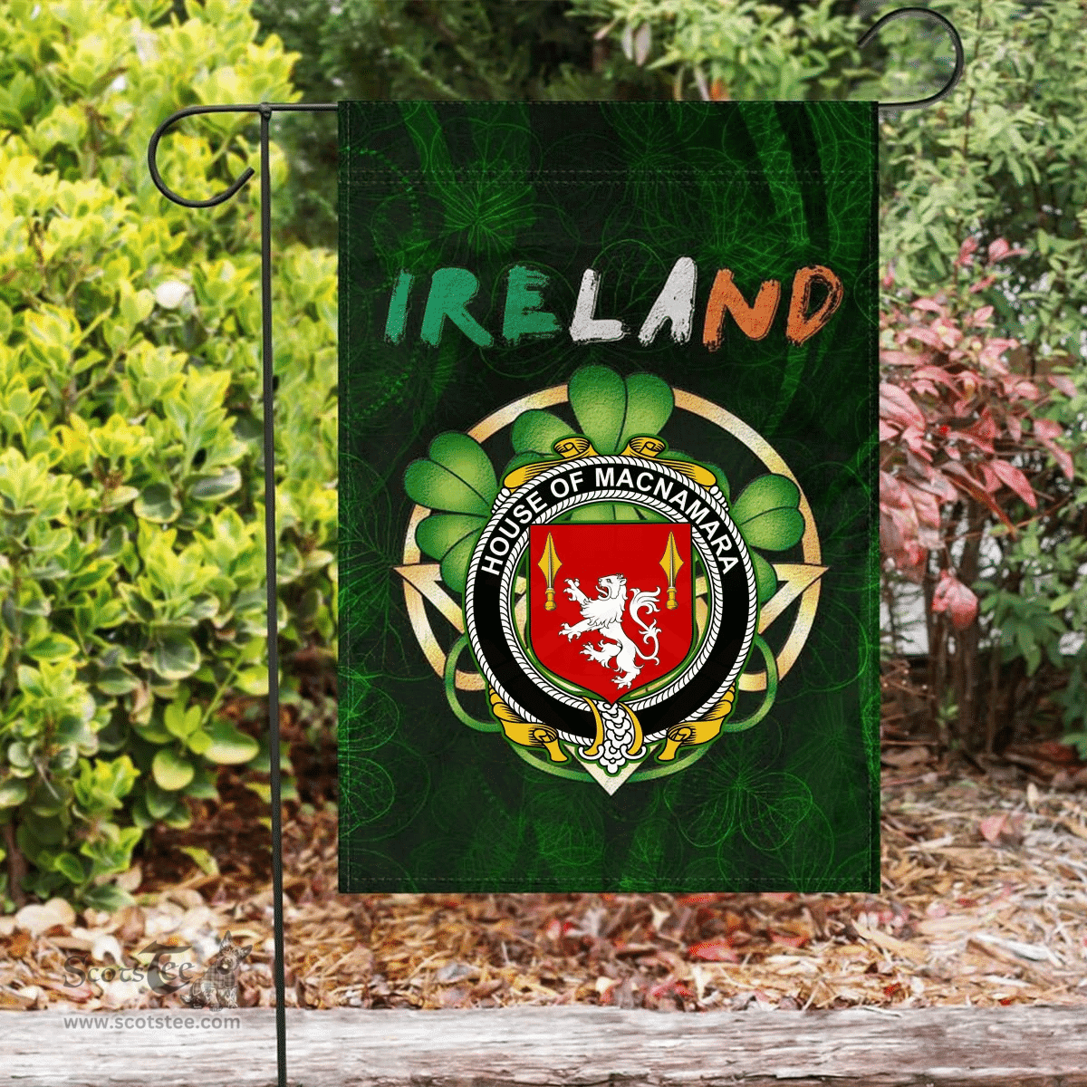 ScotsTee Shop Irish House of MACNAMARA Coat of Arms Irish Pride Garden Flag Irish Shamrock Flag