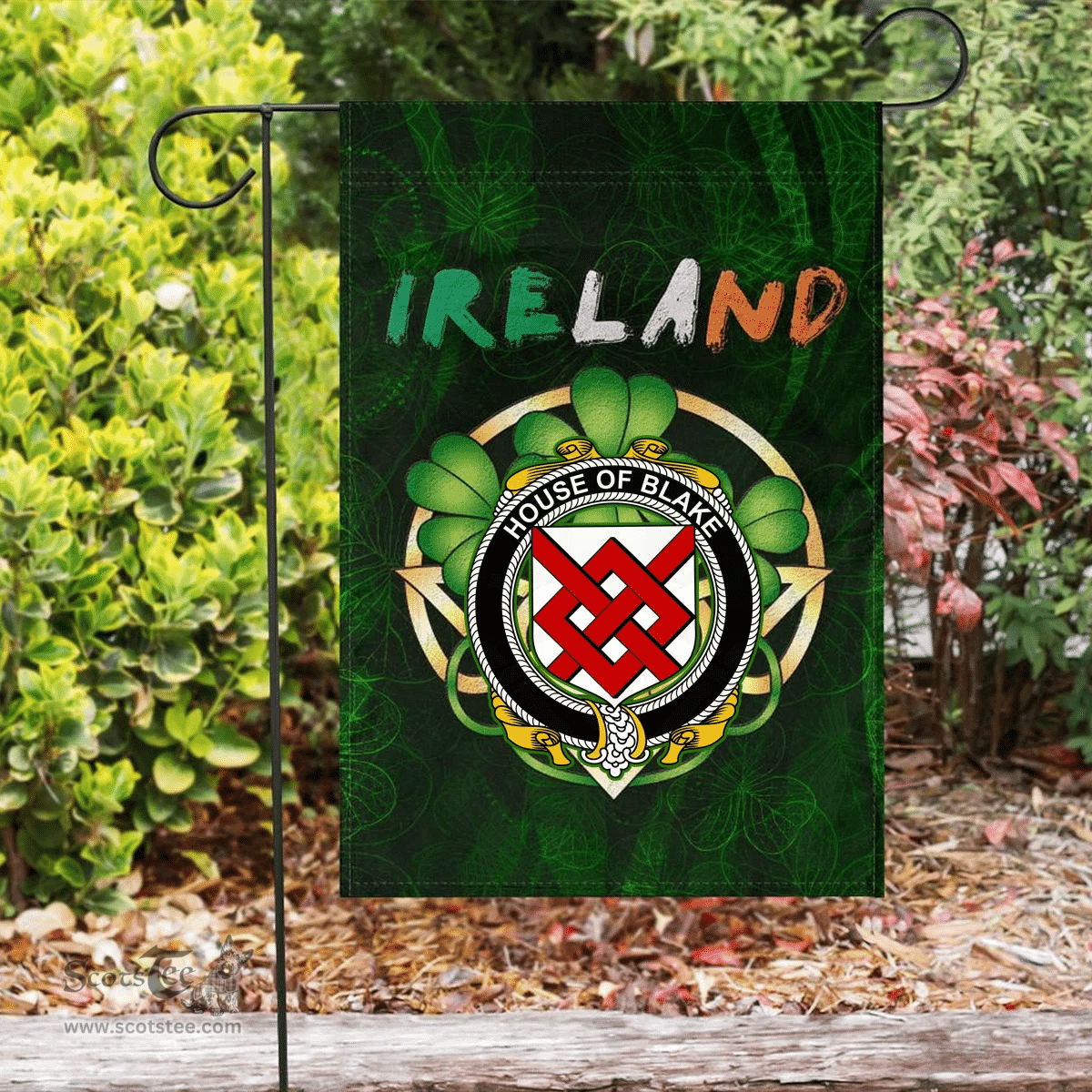 ScotsTee Shop Irish House of BLAKE Coat of Arms Irish Pride Garden Flag Irish Shamrock Flag