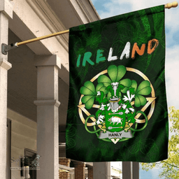 ScotsTee Shop Irish Hanly or O'Hanley Coat of Arms Irish Pride Garden Flag Irish Shamrock Flag