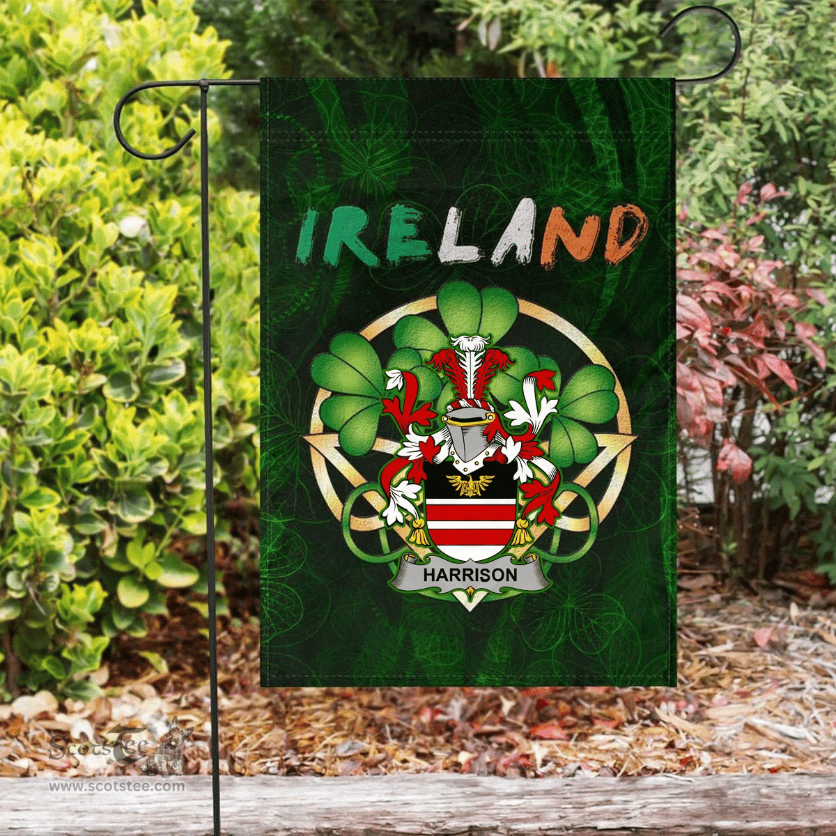 ScotsTee Shop Irish Harrison Coat of Arms Irish Pride Garden Flag Irish Shamrock Flag