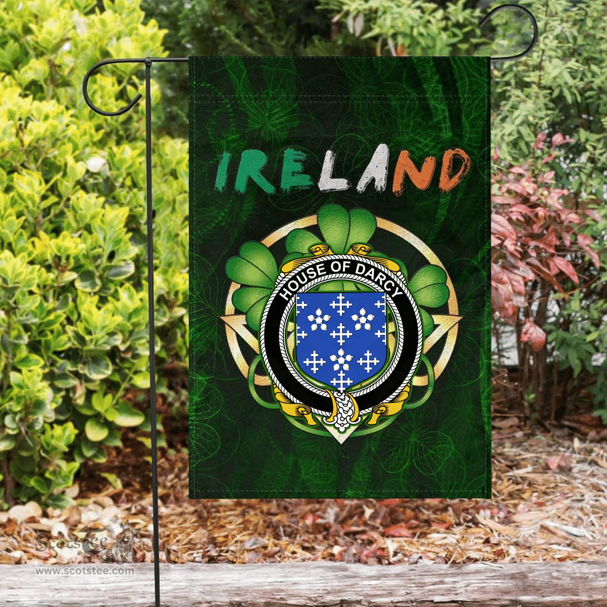 ScotsTee Shop Irish House of DARCY Coat of Arms Irish Pride Garden Flag Irish Shamrock Flag