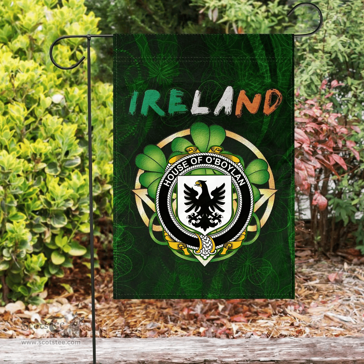 ScotsTee Shop Irish House of O'BOYLAND Coat of Arms Irish Pride Garden Flag Irish Shamrock Flag