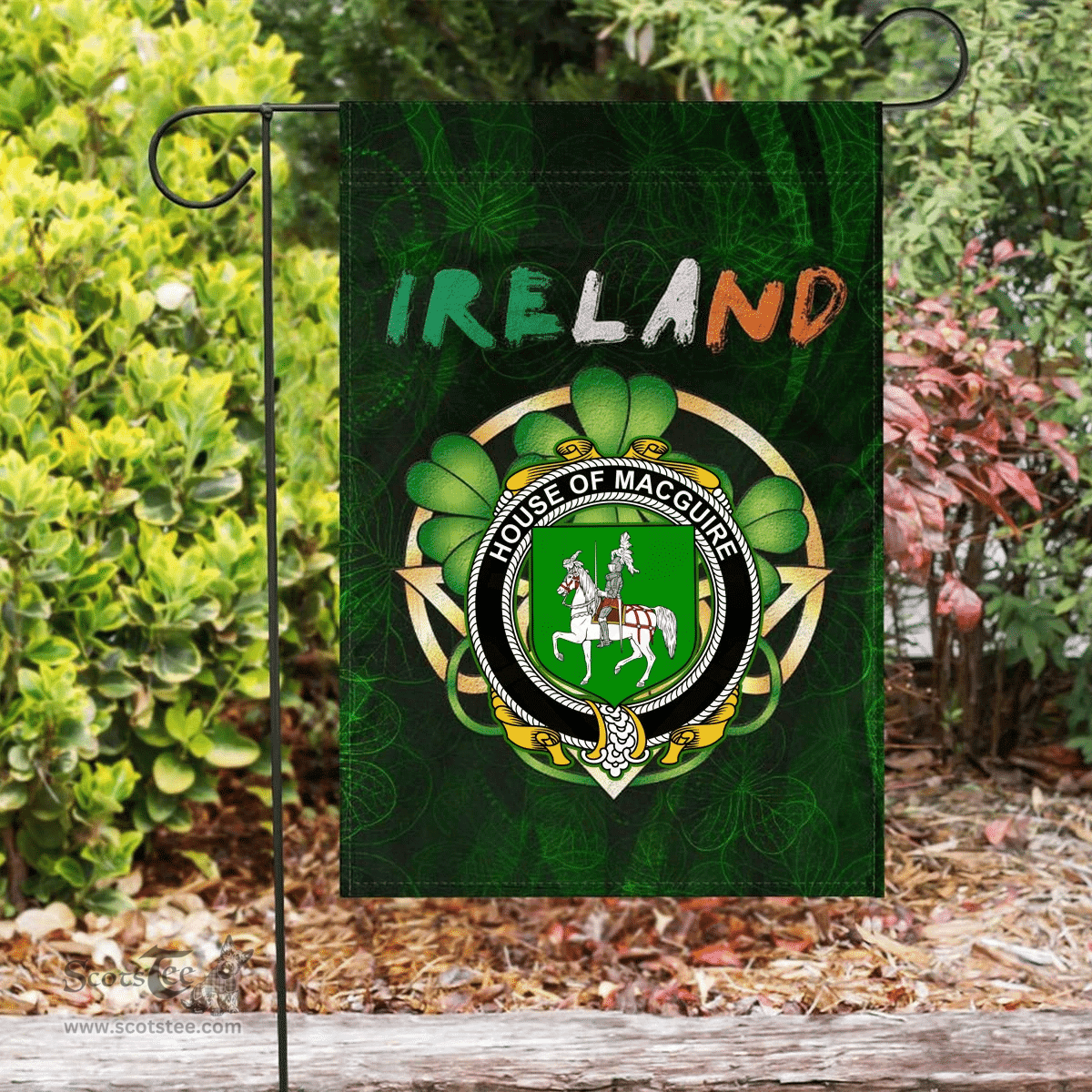 ScotsTee Shop Irish House of MACGUIRE Coat of Arms Irish Pride Garden Flag Irish Shamrock Flag