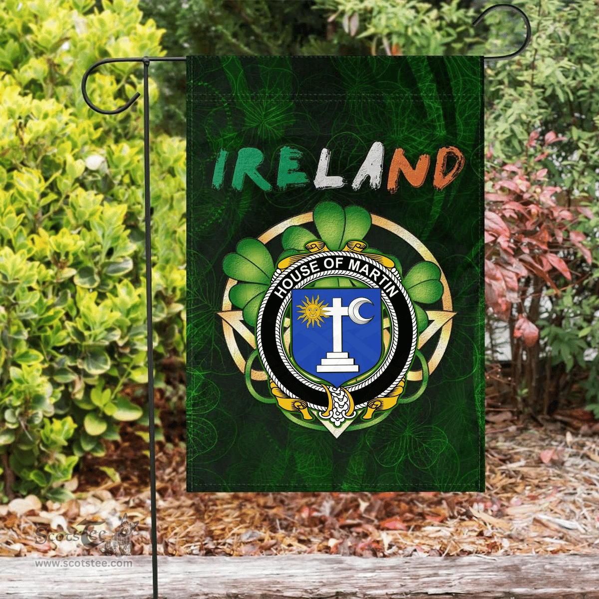 ScotsTee Shop Irish House of MARTIN Coat of Arms Irish Pride Garden Flag Irish Shamrock Flag
