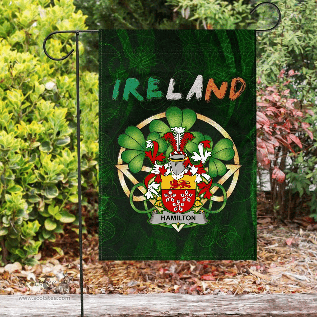 ScotsTee Shop Irish Hamilton Coat of Arms Irish Pride Garden Flag Irish Shamrock Flag