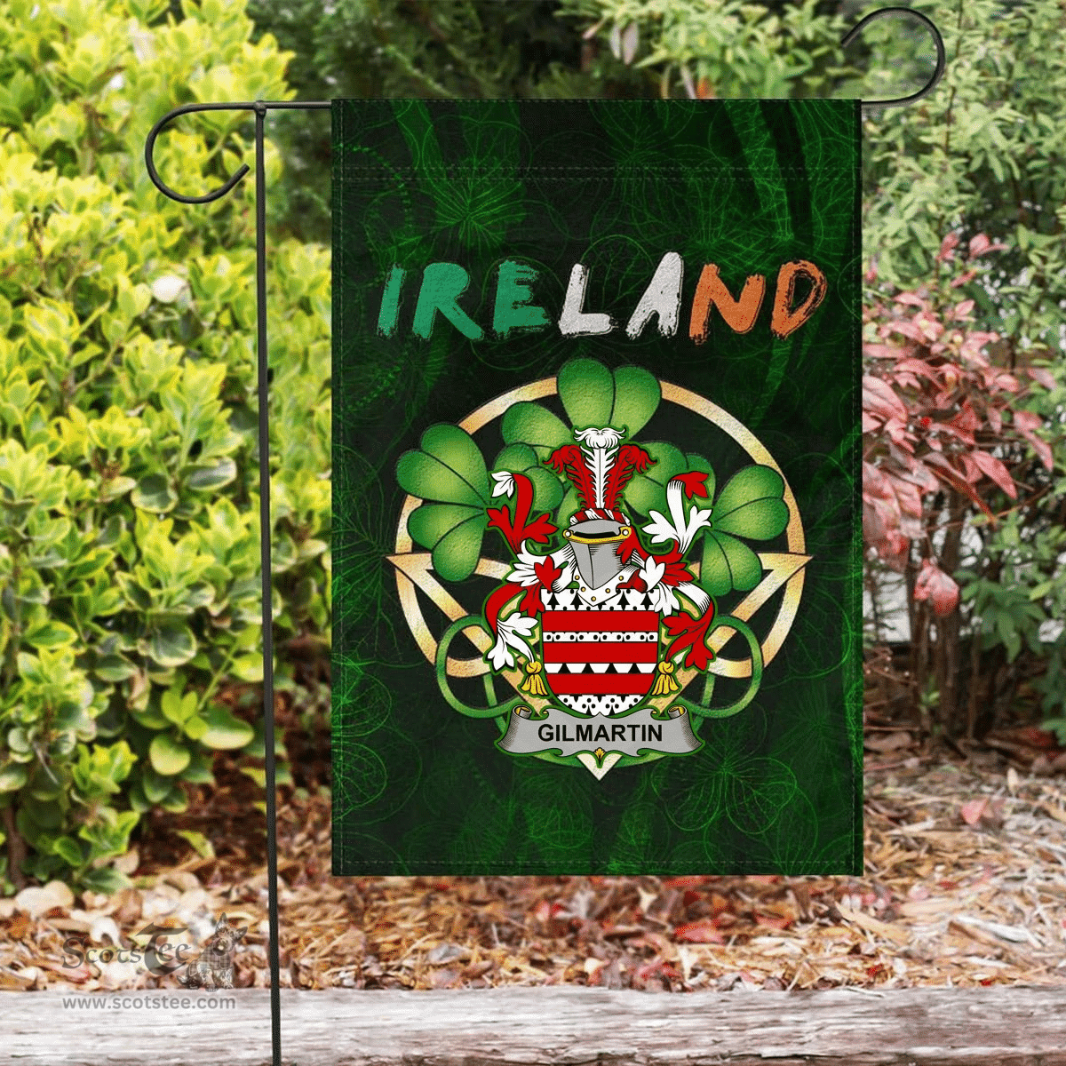 ScotsTee Shop Irish Gilmartin or Kilmartin Coat of Arms Irish Pride Garden Flag Irish Shamrock Flag