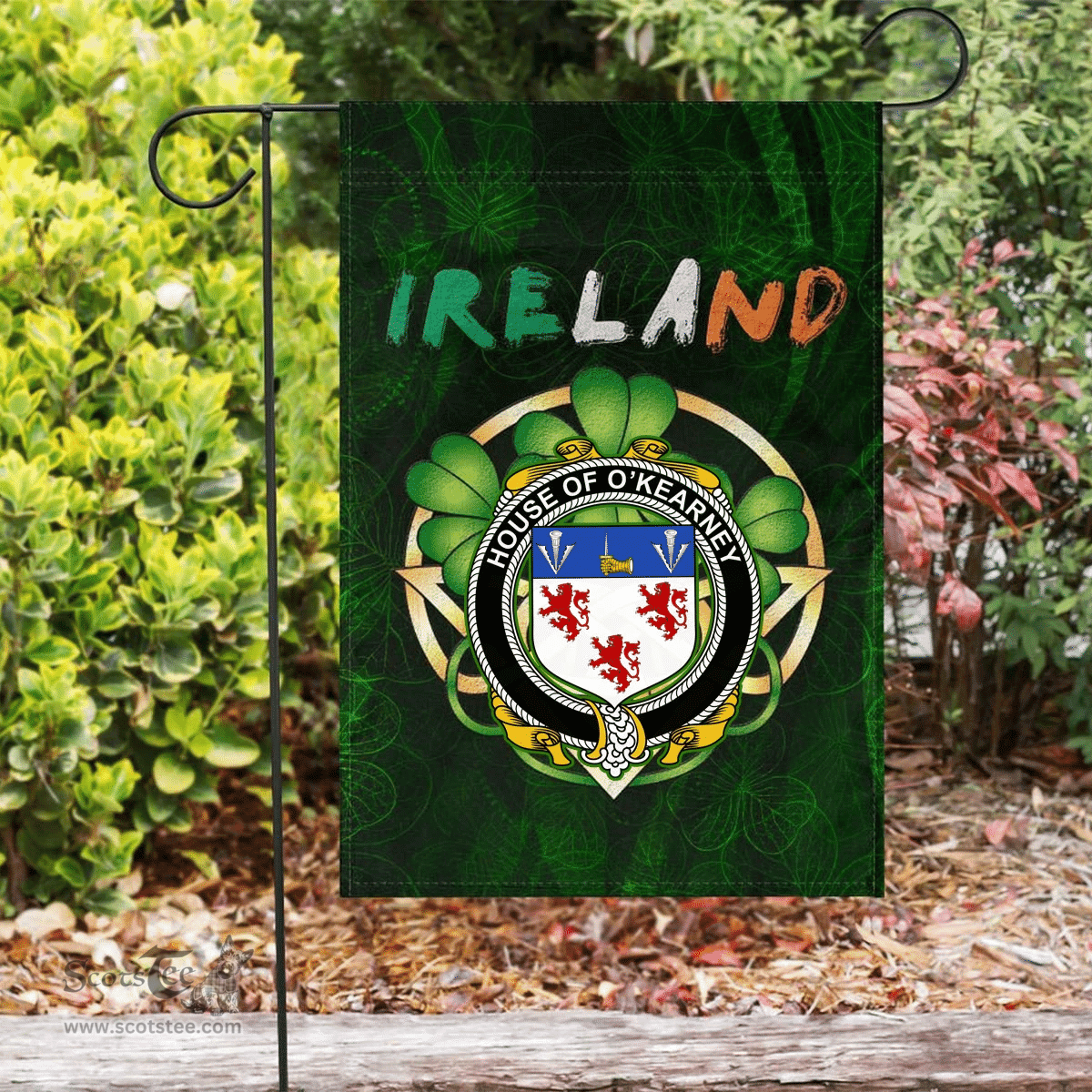 ScotsTee Shop Irish House of O'KEARNEY Coat of Arms Irish Pride Garden Flag Irish Shamrock Flag