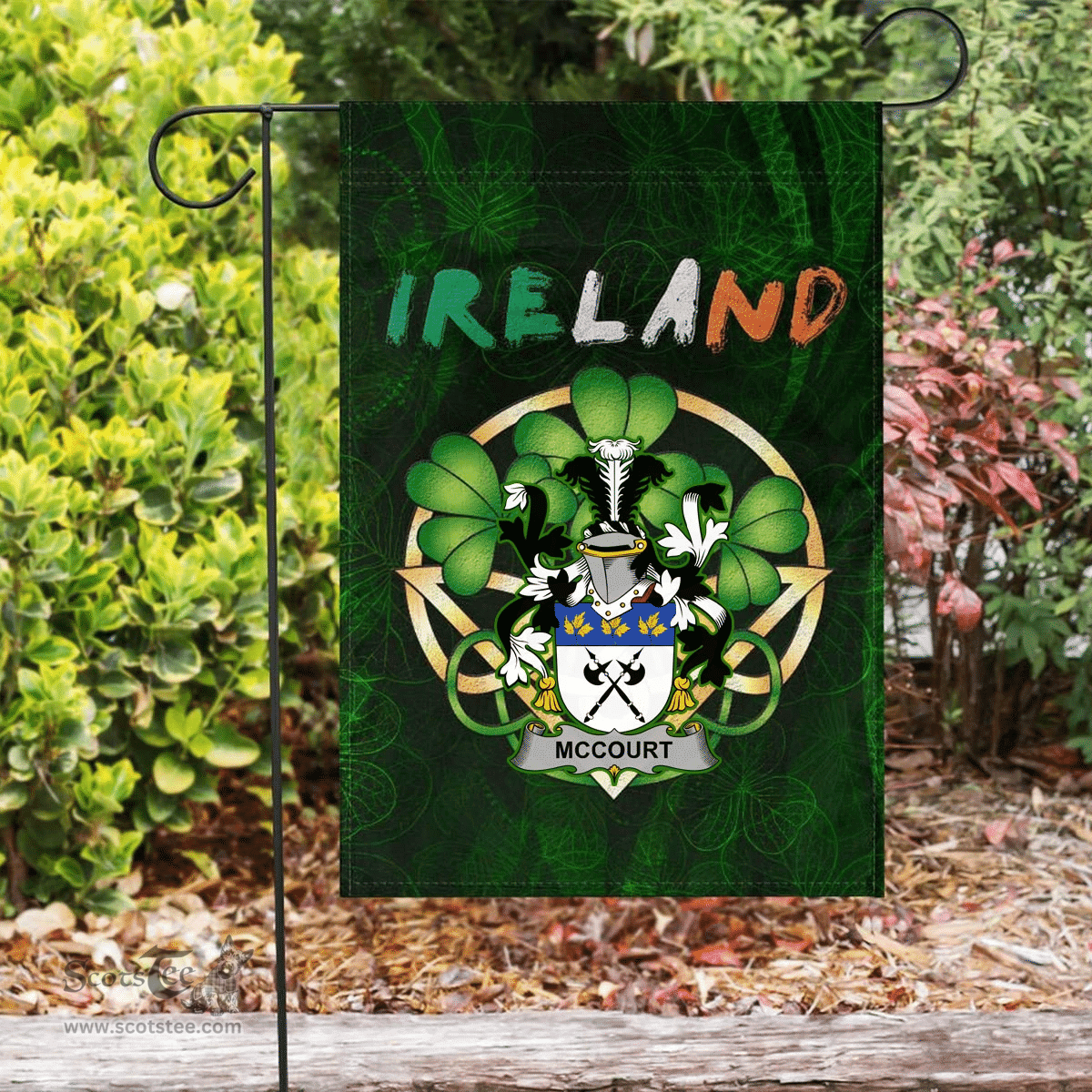ScotsTee Shop Irish McCourt Coat of Arms Irish Pride Garden Flag Irish Shamrock Flag