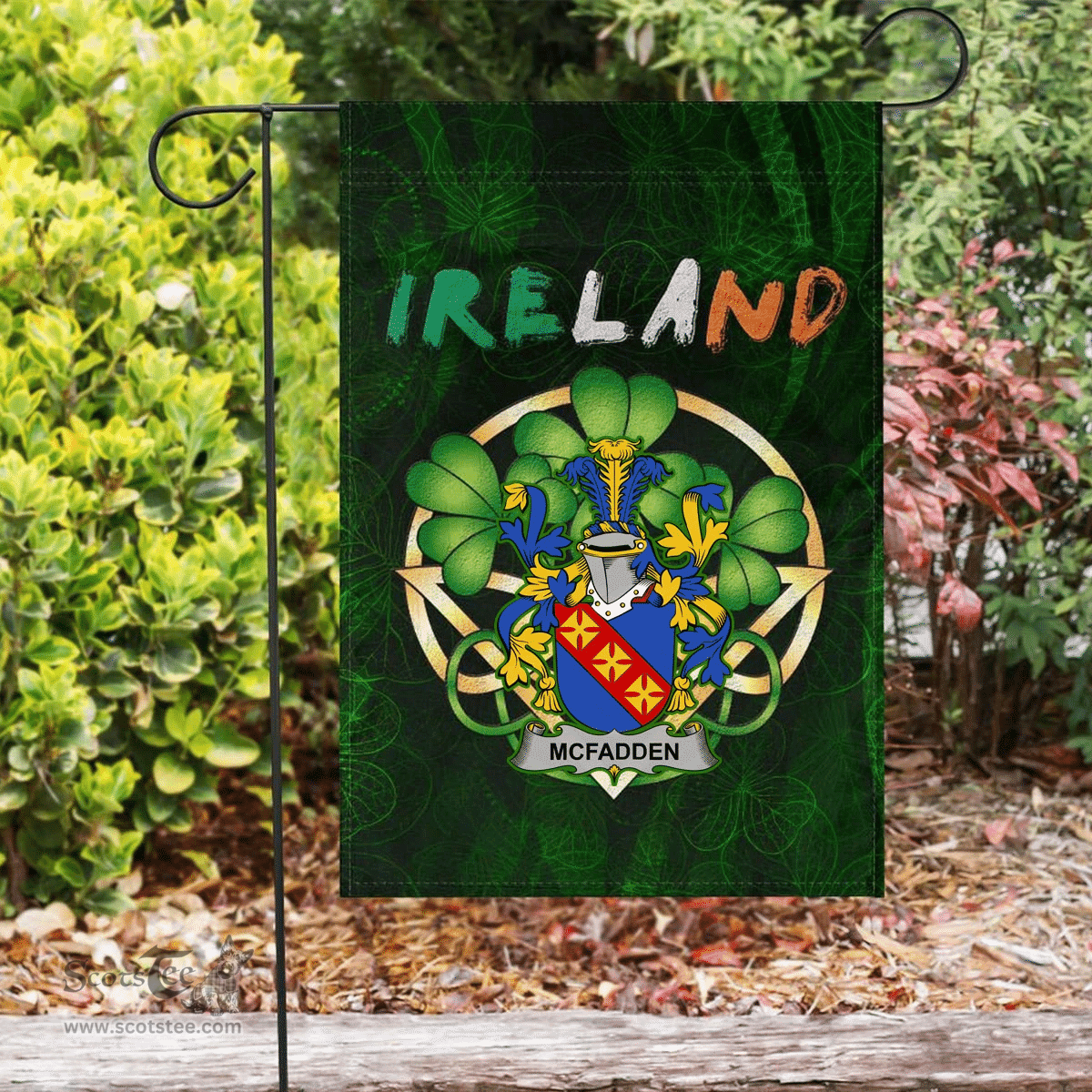 ScotsTee Shop Irish McFadden or McFadyen Coat of Arms Irish Pride Garden Flag Irish Shamrock Flag