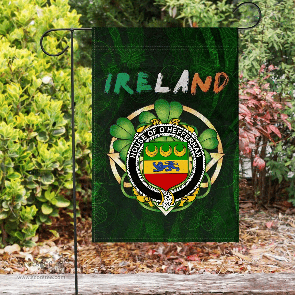 ScotsTee Shop Irish House of O'HEFFERNAN Coat of Arms Irish Pride Garden Flag Irish Shamrock Flag