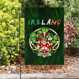 ScotsTee Shop Irish Hughes Coat of Arms Irish Pride Garden Flag Irish Shamrock Flag