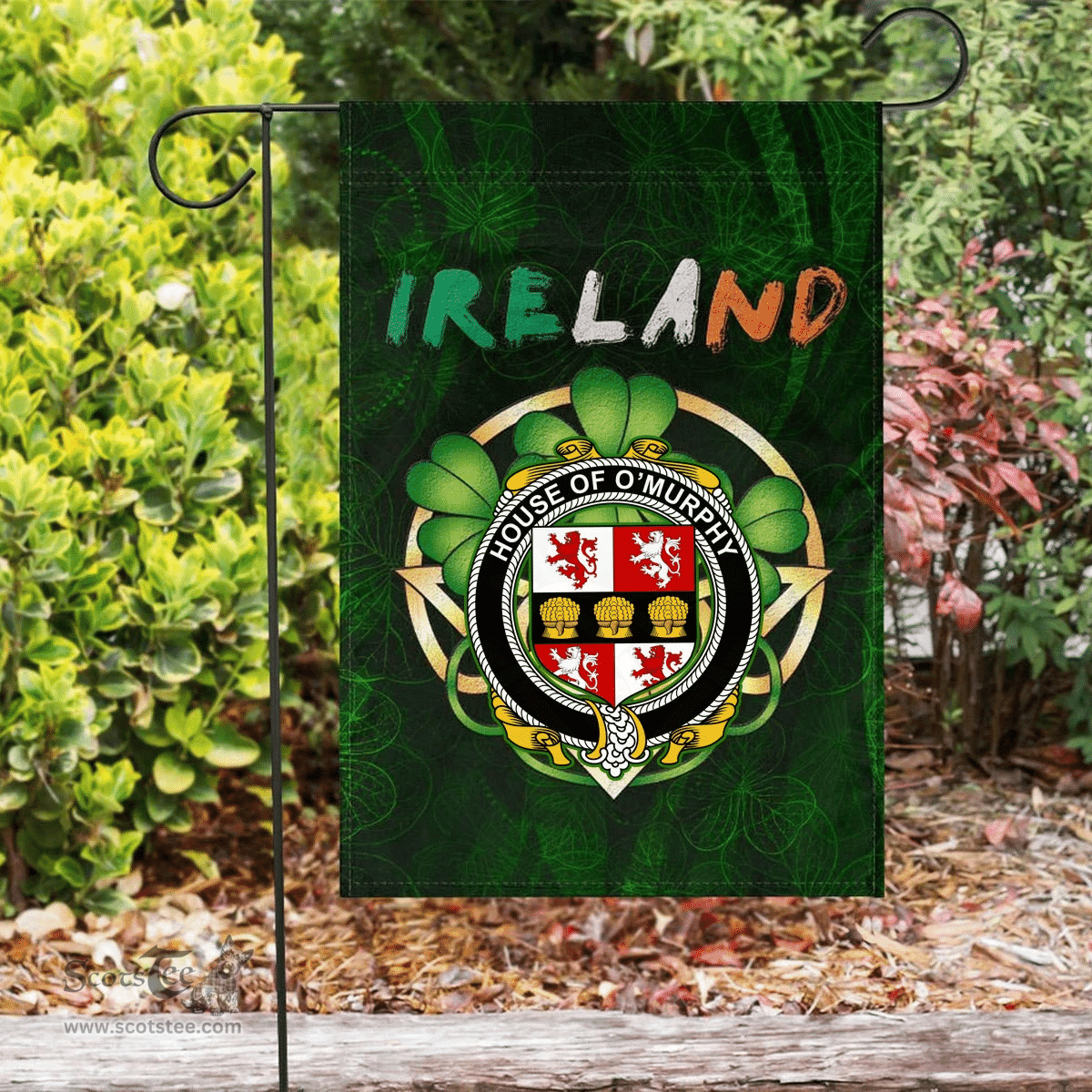 ScotsTee Shop Irish House of O'MURPHY (Muskerry) Coat of Arms Irish Pride Garden Flag Irish Shamrock Flag
