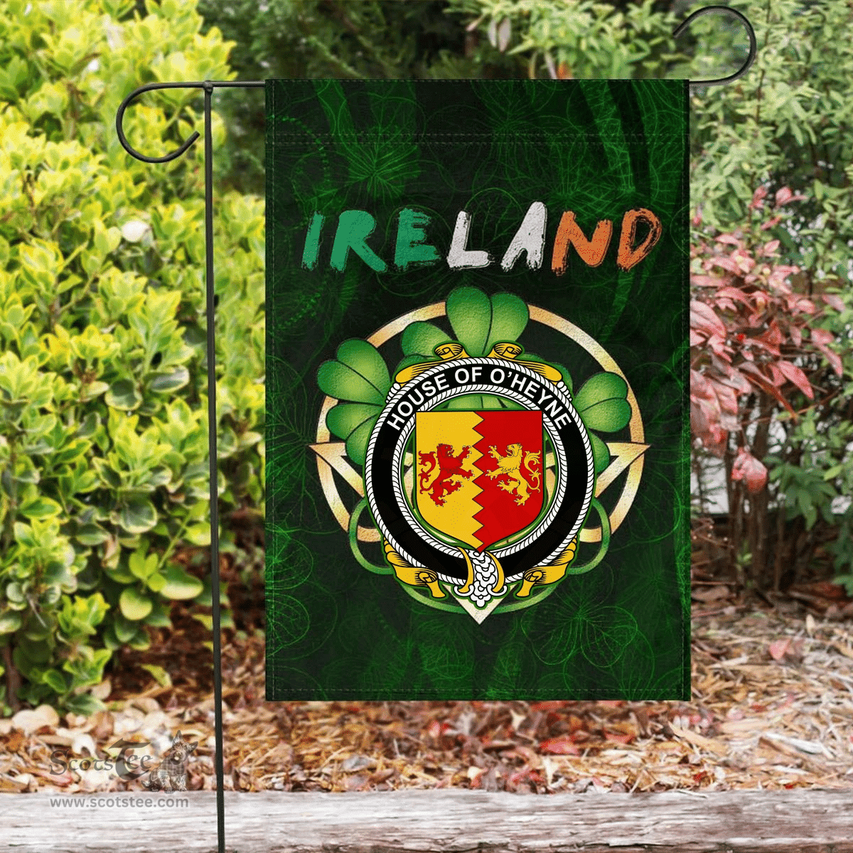 ScotsTee Shop Irish House of O'HEYNE Coat of Arms Irish Pride Garden Flag Irish Shamrock Flag