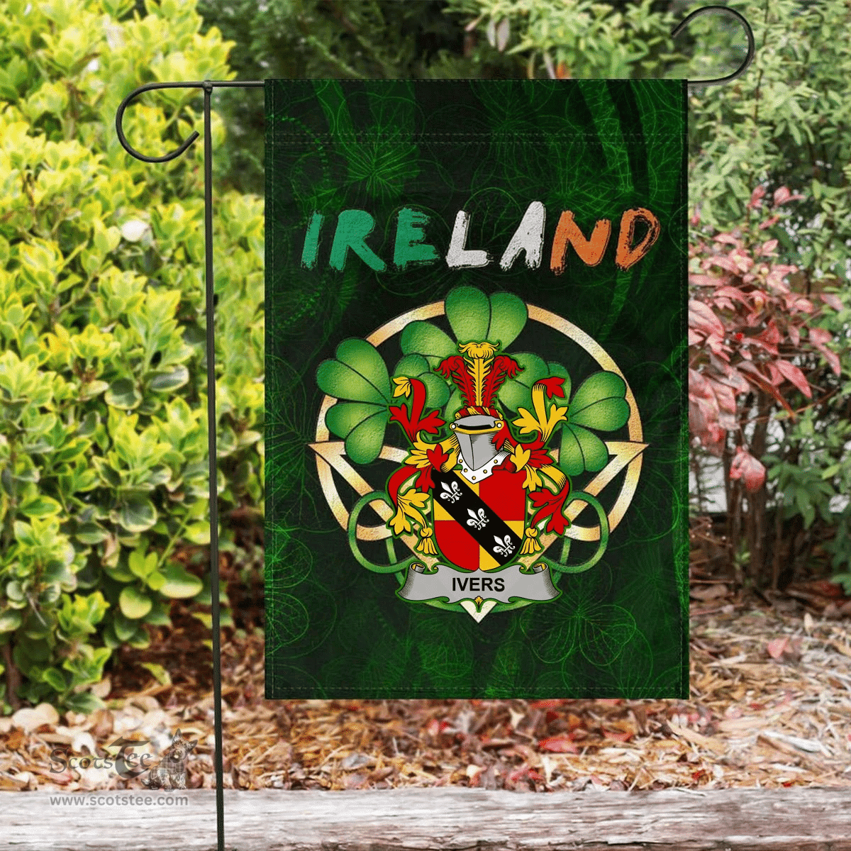 ScotsTee Shop Irish Ivers Coat of Arms Irish Pride Garden Flag Irish Shamrock Flag