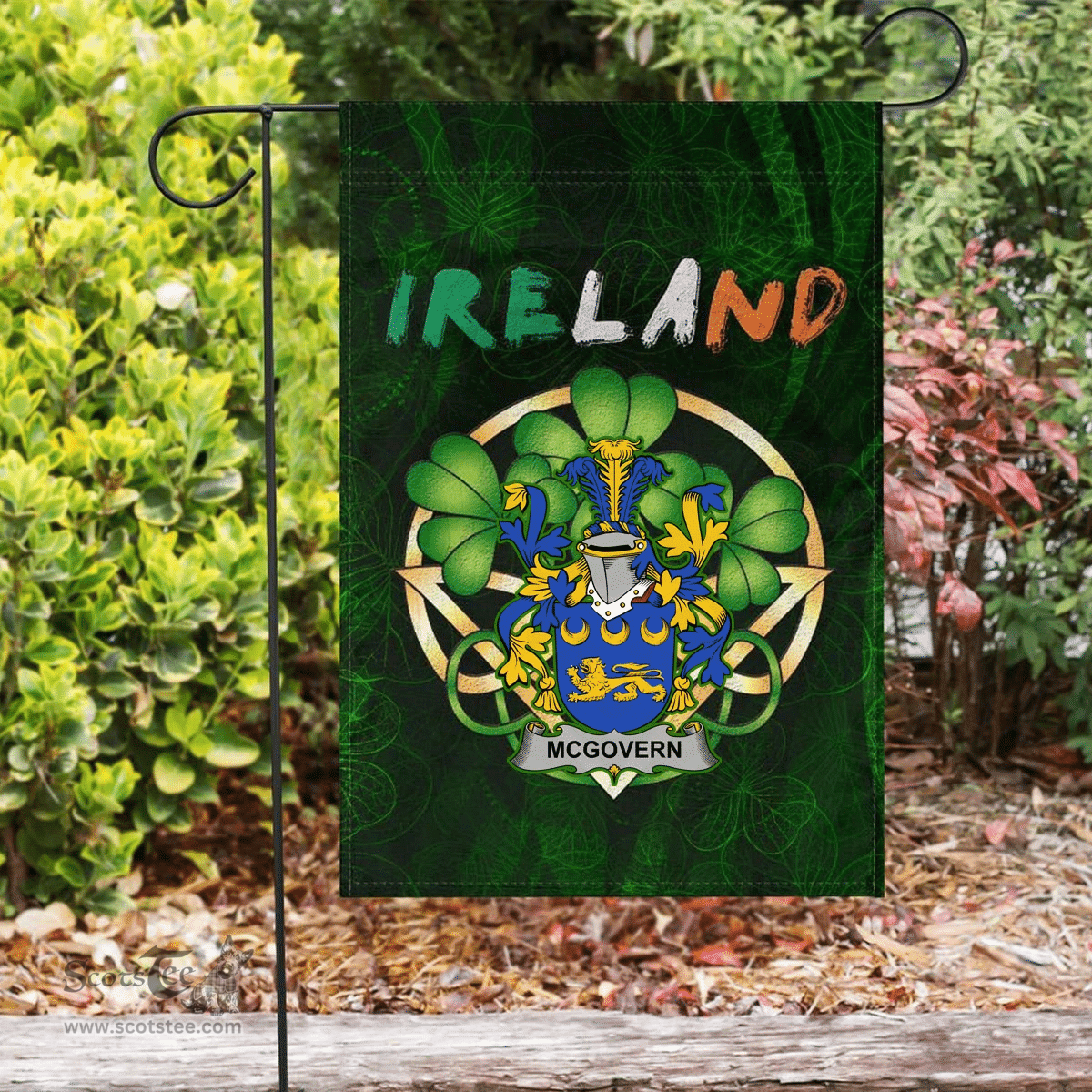 ScotsTee Shop Irish McGovern or McGauran Coat of Arms Irish Pride Garden Flag Irish Shamrock Flag