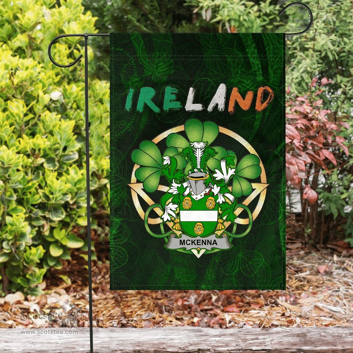 ScotsTee Shop Irish McKenna or Kennagh Coat of Arms Irish Pride Garden Flag Irish Shamrock Flag