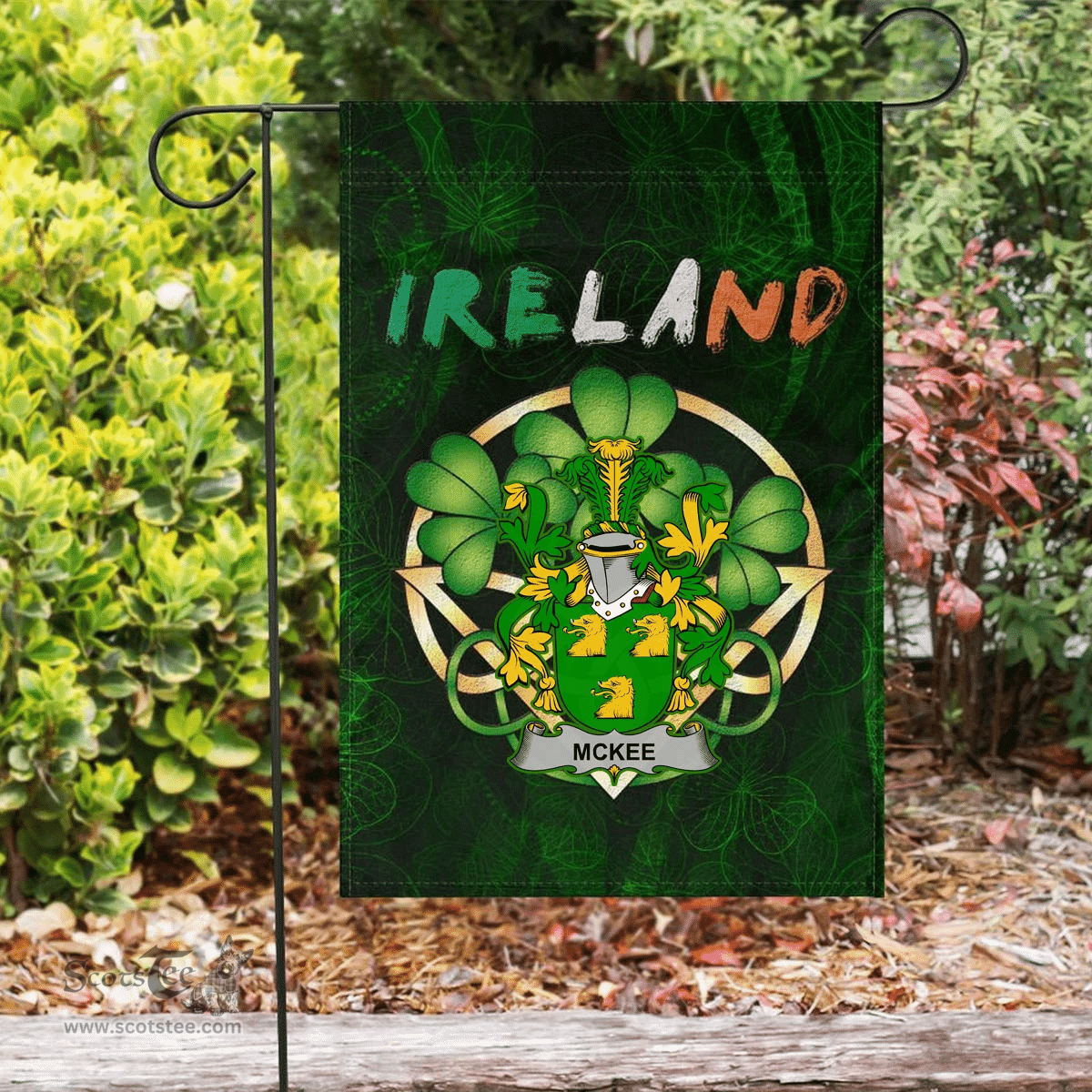 ScotsTee Shop Irish Kee or McKee Coat of Arms Irish Pride Garden Flag Irish Shamrock Flag