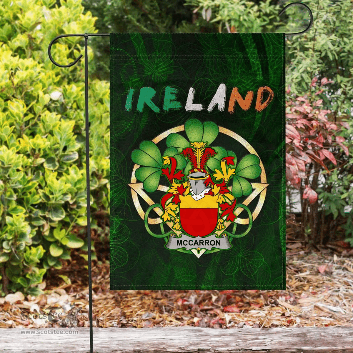 ScotsTee Shop Irish McCarron Coat of Arms Irish Pride Garden Flag Irish Shamrock Flag
