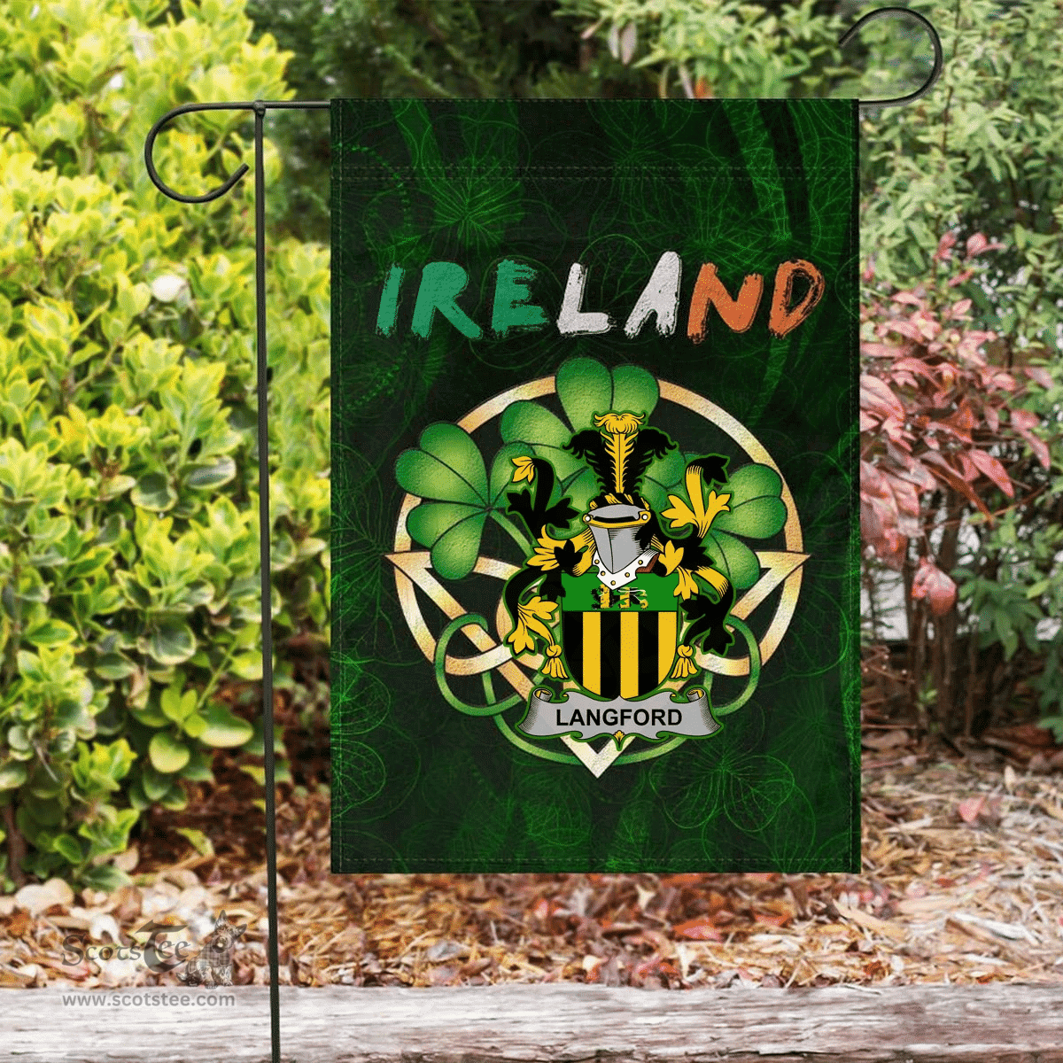 ScotsTee Shop Irish Langford Coat of Arms Irish Pride Garden Flag Irish Shamrock Flag