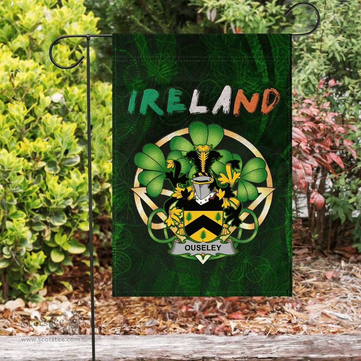 ScotsTee Shop Irish Ouseley Coat of Arms Irish Pride Garden Flag Irish Shamrock Flag