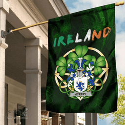 ScotsTee Shop Irish McRery or McCrery Coat of Arms Irish Pride Garden Flag Irish Shamrock Flag