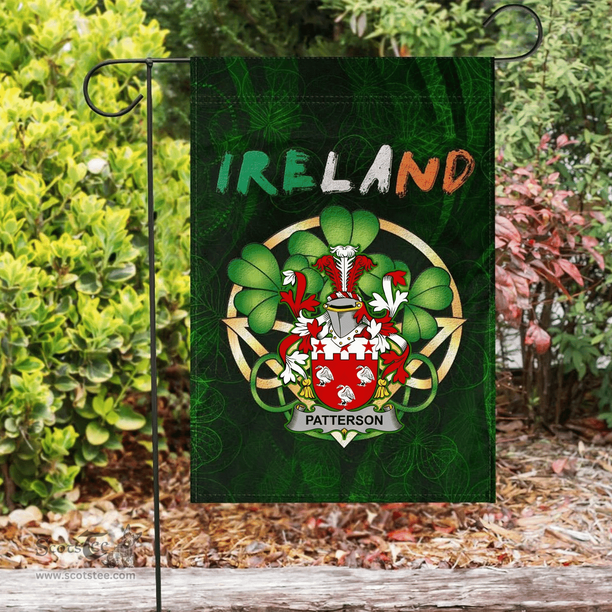 ScotsTee Shop Irish Patterson Coat of Arms Irish Pride Garden Flag Irish Shamrock Flag